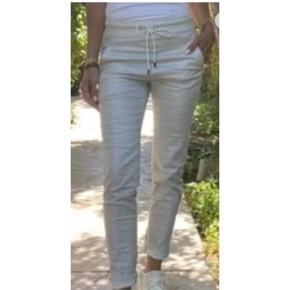 Bevy Flog Womens Shely Stripe Drawstring Metallic Skinny Casual Pants White Size